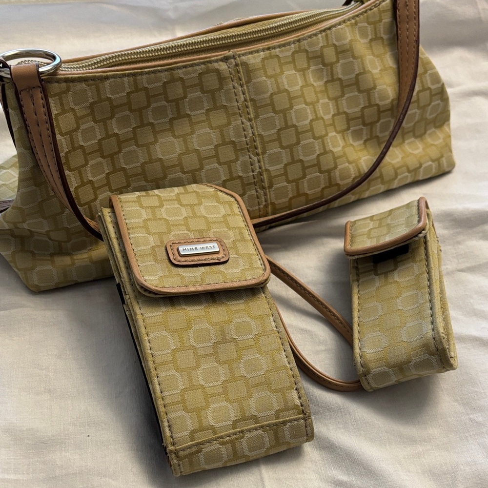 Nine West Mustard Geometric Handbag Set